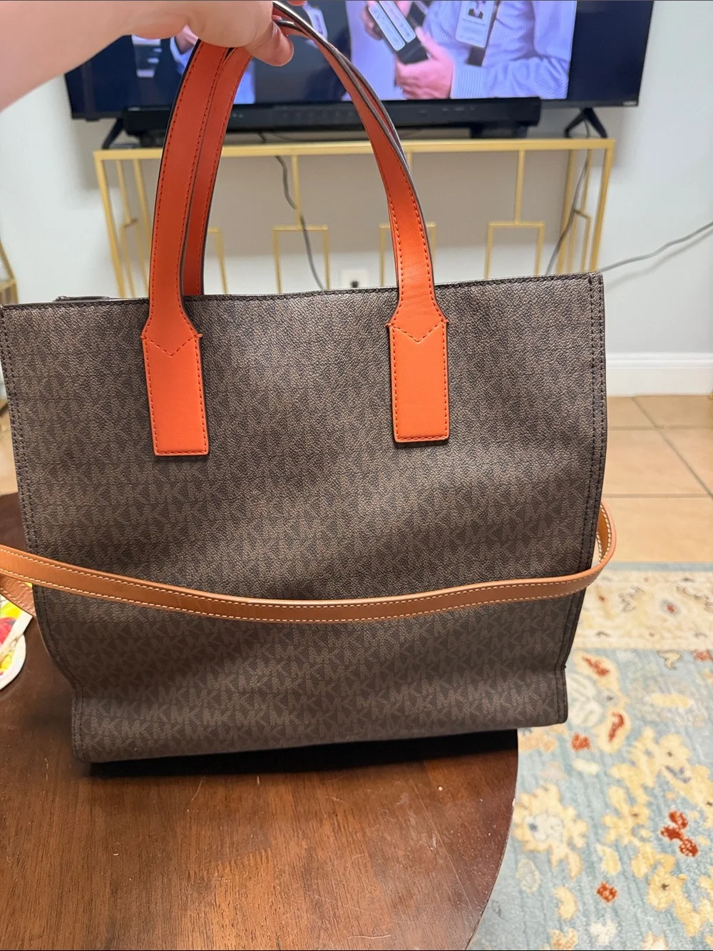 Michael Kors Brown Monogram Tote with Orange Trim